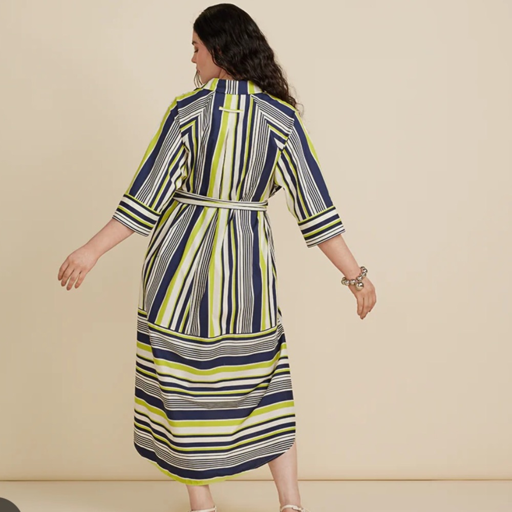 CARLA ROCKMORE Striped Maxi Dress in Navy and Lime w/ Belt - Picture 3 of 10